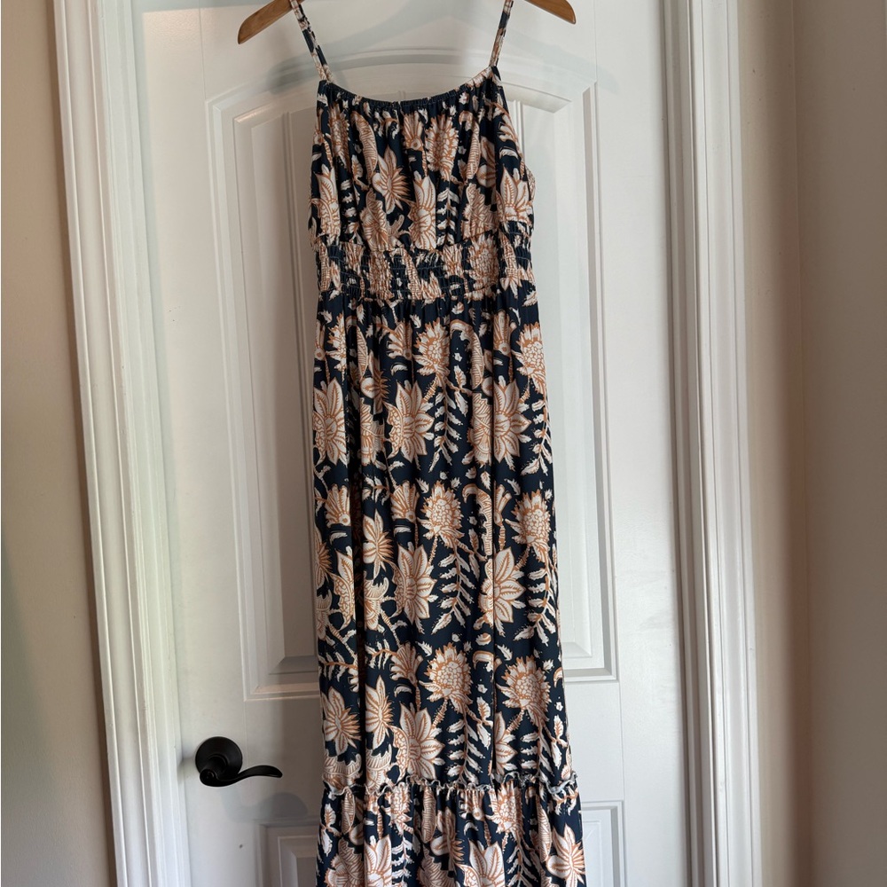 Grace Karin Navy Maxi Dress with Beige Floral Print